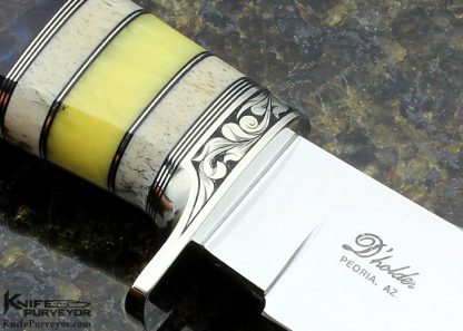 D'Alton Holder Custom Knife Engraved by Pat Holder Natchez Blued Dyed Maple, Oosic, Amber. - Image 4