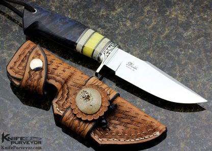 D'Alton Holder Custom Knife Engraved by Pat Holder Natchez Blued Dyed Maple, Oosic, Amber. - Image 7