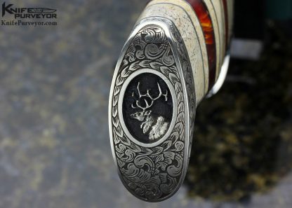 D'Alton Holder Custom Knife Engraved by Bruce Shaw with Oosic, Fossilized Whalebone, Amber "My Knife" - Image 4