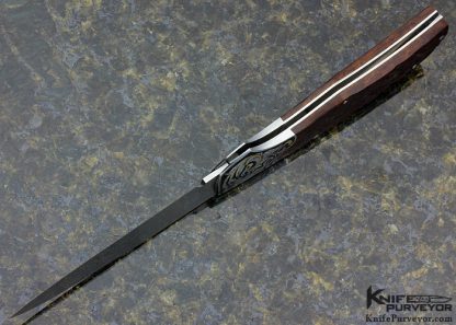 Tom Overeynder Custom Knife Devin Thomas Damascus & Jigged Bone Lockback Engraved by Michael von Krenner - Image 5