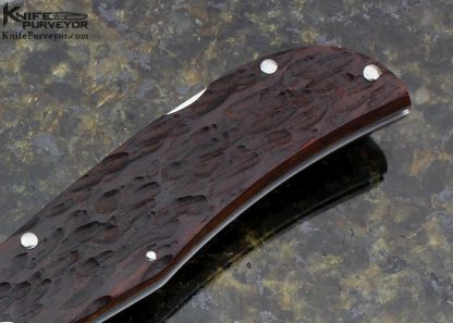 Tom Overeynder Custom Knife Devin Thomas Damascus & Jigged Bone Lockback Engraved by Michael von Krenner - Image 3