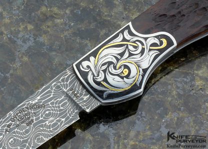 Tom Overeynder Custom Knife Devin Thomas Damascus & Jigged Bone Lockback Engraved by Michael von Krenner - Image 2