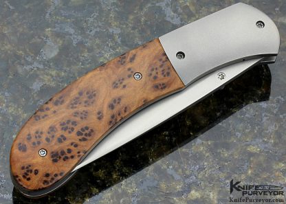 John W. Smith Custom Knife Bead Blasted Titanium & Birds Eye Maple Linerlock - Image 4