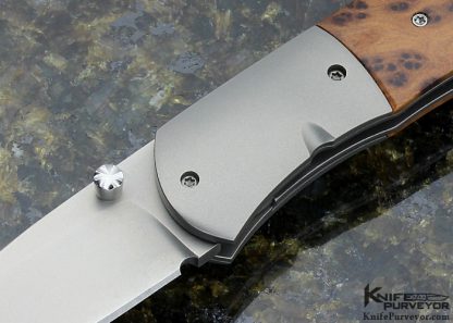 John W. Smith Custom Knife Bead Blasted Titanium & Birds Eye Maple Linerlock - Image 2