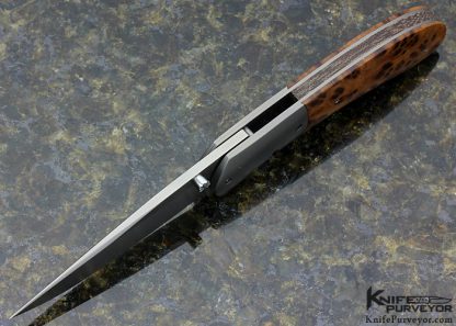John W. Smith Custom Knife Bead Blasted Titanium & Birds Eye Maple Linerlock - Image 5
