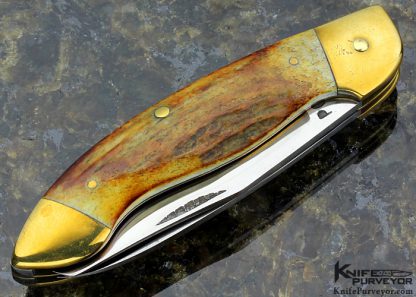 Cliff Polk Custom Knife 2 Blade Brass And Stag Slip Joint - Image 4