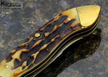Cliff Polk Custom Knife 2 Blade Brass And Stag Slip Joint - Image 3