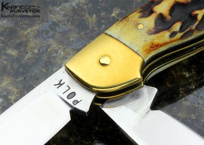 Cliff Polk Custom Knife 2 Blade Brass And Stag Slip Joint - Image 2