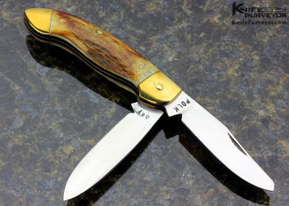 Cliff Polk Custom Knife 2 Blade Brass And Stag Slip Joint - Image 5