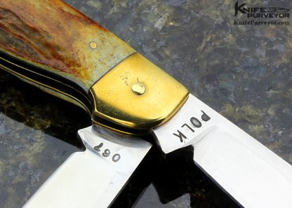 Cliff Polk Custom Knife 2 Blade Brass And Stag Slip Joint - Image 6