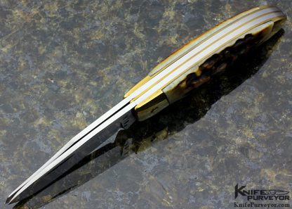 Cliff Polk Custom Knife 2 Blade Brass And Stag Slip Joint - Image 7