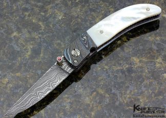 Steve Hill Custom Knife Mother of Pearl and Damascus Linerlock 15816