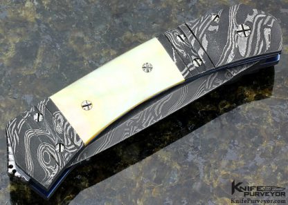 Frank Potter Custom Knife South Sea Gold Lip Pearl & Damascus Button Release Linerlock - Image 4