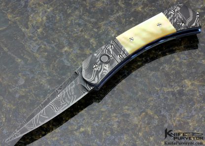 Frank Potter Custom Knife South Sea Gold Lip Pearl & Damascus Button Release Linerlock
