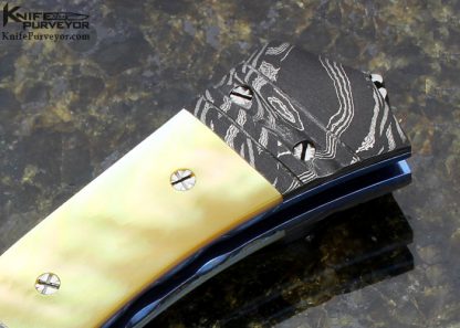 Frank Potter Custom Knife South Sea Gold Lip Pearl & Damascus Button Release Linerlock - Image 3