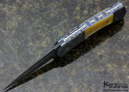 Frank Potter Custom Knife South Sea Gold Lip Pearl & Damascus Button Release Linerlock - Image 5