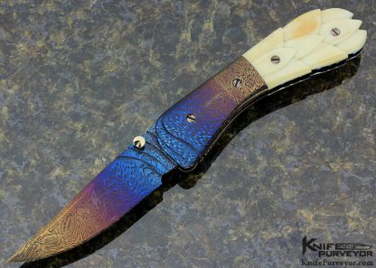 Wade Colter Custom Knife Blued Sole Authorship Damascus Linerlock
