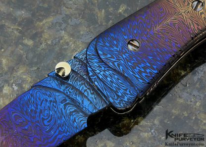 Wade Colter Custom Knife Blued Sole Authorship Damascus Linerlock - Image 2