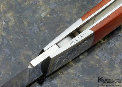 Tom Overeynder Custom Knife Wood & Green Sea Snail Shell Midlock Engraved by Simon Lytton - Image 9