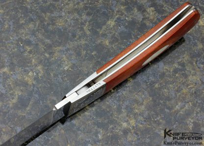 Tom Overeynder Custom Knife Wood & Green Sea Snail Shell Midlock Engraved by Simon Lytton - Image 8