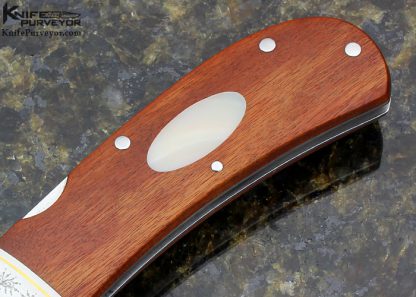 Tom Overeynder Custom Knife Wood & Green Sea Snail Shell Midlock Engraved by Simon Lytton - Image 6
