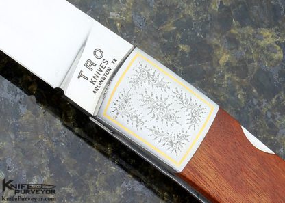Tom Overeynder Custom Knife Wood & Green Sea Snail Shell Midlock Engraved by Simon Lytton - Image 2