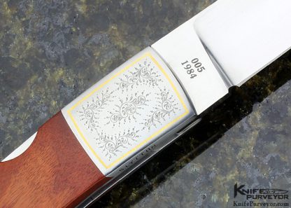 Tom Overeynder Custom Knife Wood & Green Sea Snail Shell Midlock Engraved by Simon Lytton - Image 5