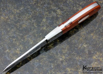 Tom Overeynder Custom Knife Wood & Green Sea Snail Shell Midlock Engraved by Simon Lytton - Image 7