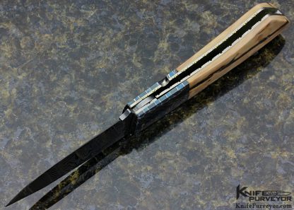 Jerry McClure Custom Knife with Blued Mosaic Damascus Linerlock - Image 6