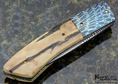 Jerry McClure Custom Knife with Blued Mosaic Damascus Linerlock - Image 4