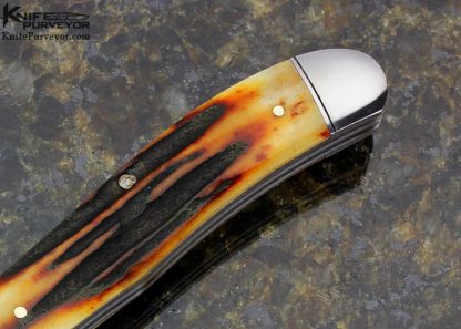 Bill Ruple Custom Knife Amber Stag 2 Blade Trapper Slip Joint - Image 3