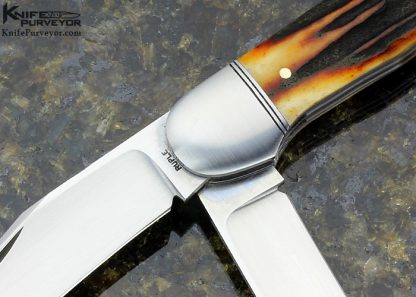 Bill Ruple Custom Knife Amber Stag 2 Blade Trapper Slip Joint - Image 2