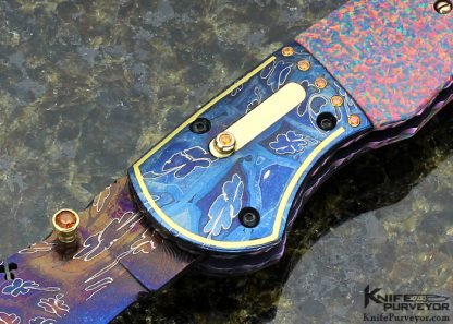 Peter Martin Custom Knife Labgrown Black Opal D/A Auto Lockback 18kt Gold Inlay Tangerine Garnets - Image 2