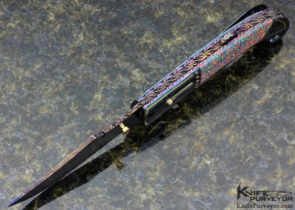 Peter Martin Custom Knife Labgrown Black Opal D/A Auto Lockback 18kt Gold Inlay Tangerine Garnets - Image 6