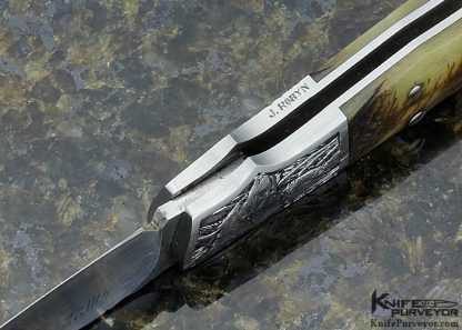 W.D. Pease Custom Knife Rams Horn Lockback Engraved by Jon Robyn 11026