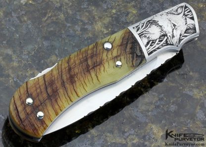 W.D. Pease Custom Knife Rams Horn Lockback Fox and Hound Engraved by Jon Robyn - Image 3