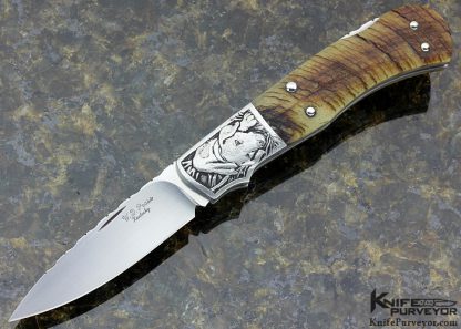 W.D. Pease Custom Knife Rams Horn Lockback Engraved by Jon Robyn 11026