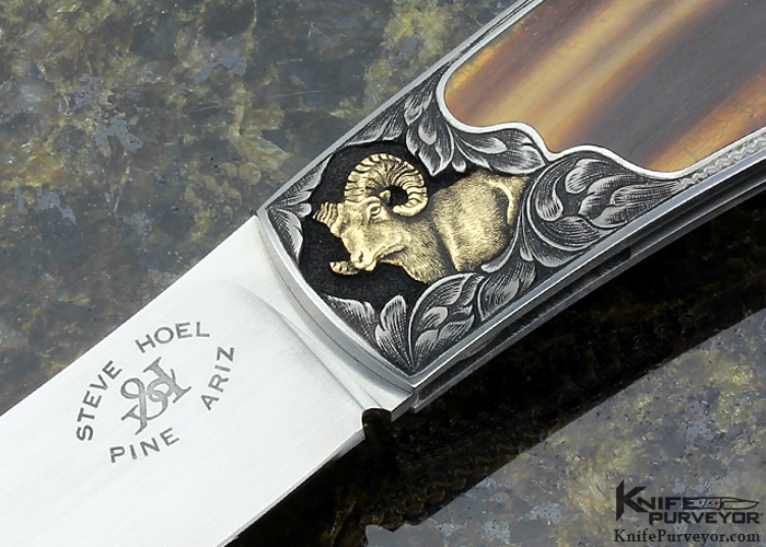 Steve Hoel Custom Knife Engraved by Franz Marktl Rams Horn Lockback - Image 2