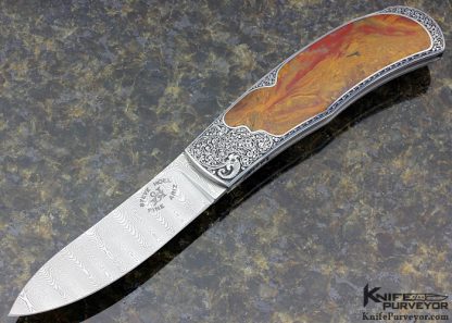Steve Hoel Custom Knife Damascus Lockback Engraved by Stanley Stoltz