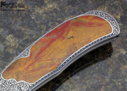 Steve Hoel Custom Knife Damascus Lockback Engraved by Stanley Stoltz - Image 3