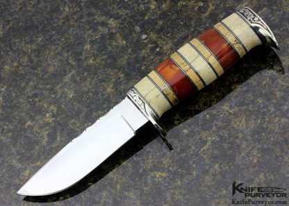 D'Alton Holder Custom Knife Whale Bone, Red Amber & Oosic "My Knife" Engraved By Bruce Christensen
