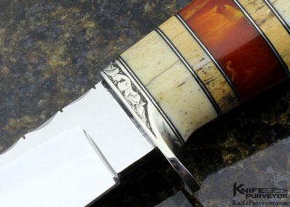 D'Alton Holder Custom Knife Whale Bone, Red Amber & Oosic "My Knife" Engraved By Bruce Christensen - Image 2