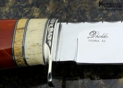 D'Alton Holder Custom Knife Whale Bone, Red Amber & Oosic "My Knife" Engraved By Bruce Christensen - Image 4