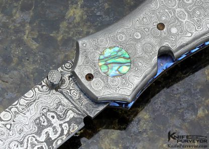 Wayne Whittaker Custom Knife "Cobra" Raindrop Pattern Damascus & Abalone Shell Inlay Linerlock - Image 2