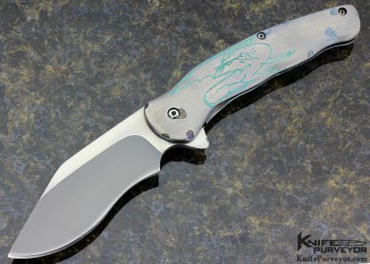Brian Flud Custom Knife Carved Dragon Multi Colored Carved Framelock