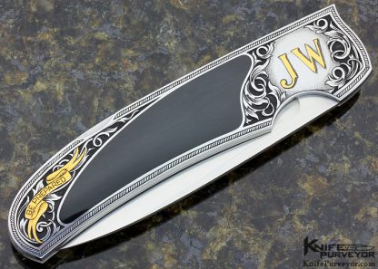 Warren Osborne Custom Knife Edwards Black Jade Interframe Lockback "Eagle Scout" Engraved by Tim George & Lisa Tomlin "JW" - Image 4
