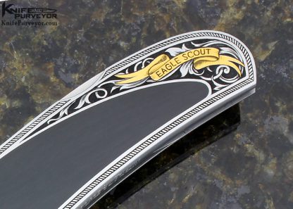 Warren Osborne Custom Knife Edwards Black Jade Interframe Lockback "Eagle Scout" Engraved by Tim George & Lisa Tomlin "JW" - Image 3