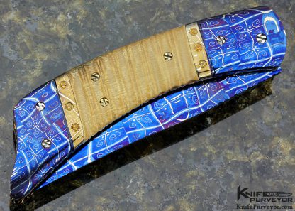 Josh Smith Custom Knife Blued Damascus Linerlock - Image 4