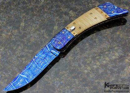 Josh Smith Custom Knife Blued Damascus Linerlock