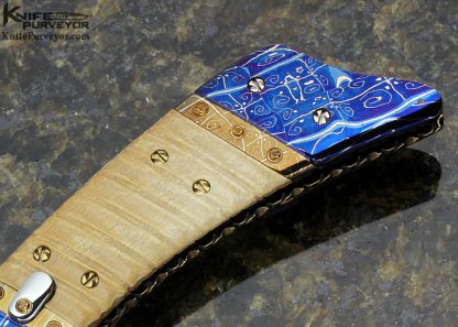 Josh Smith Custom Knife Blued Damascus Linerlock - Image 3